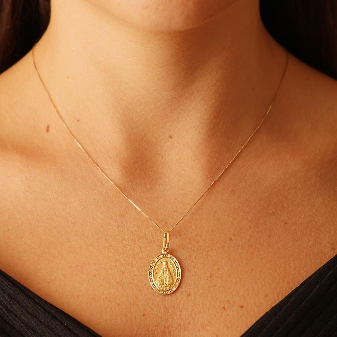 PINGENTE N S APARECIDA OVAL COM DIAMANTES - OA