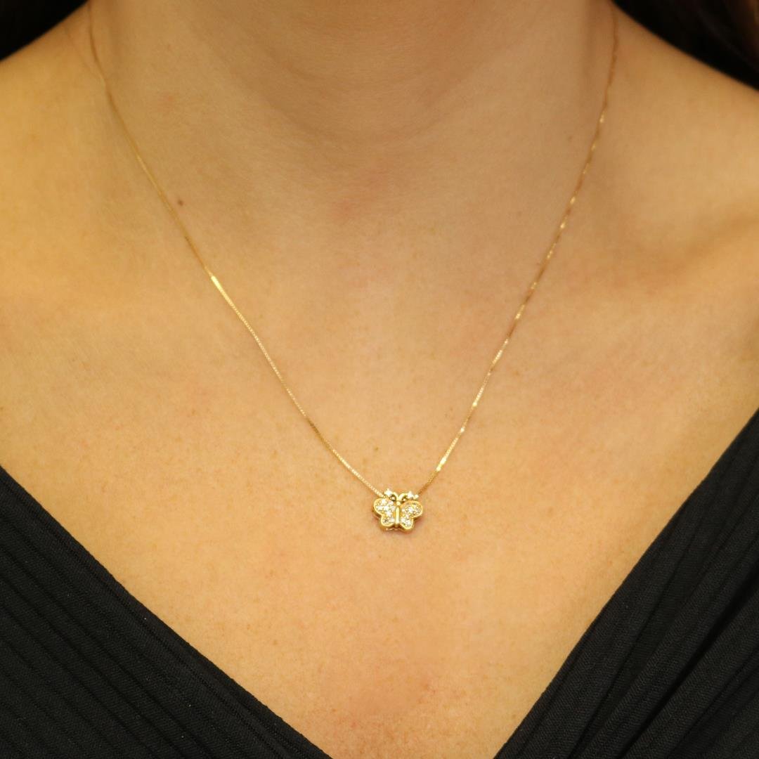 GARGANTILHA BORBOLETA COM DIAMANTES - OA