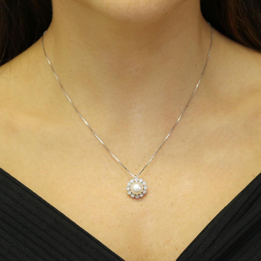 GARGANTILHA PÉROLA VOLTA TRABALHADA DIAMANTES - OB