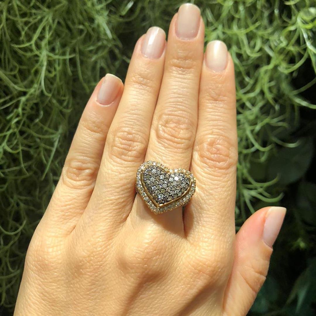 ANEL CORAÇÃO PAVÊ DIAMANTES BROWN - OA