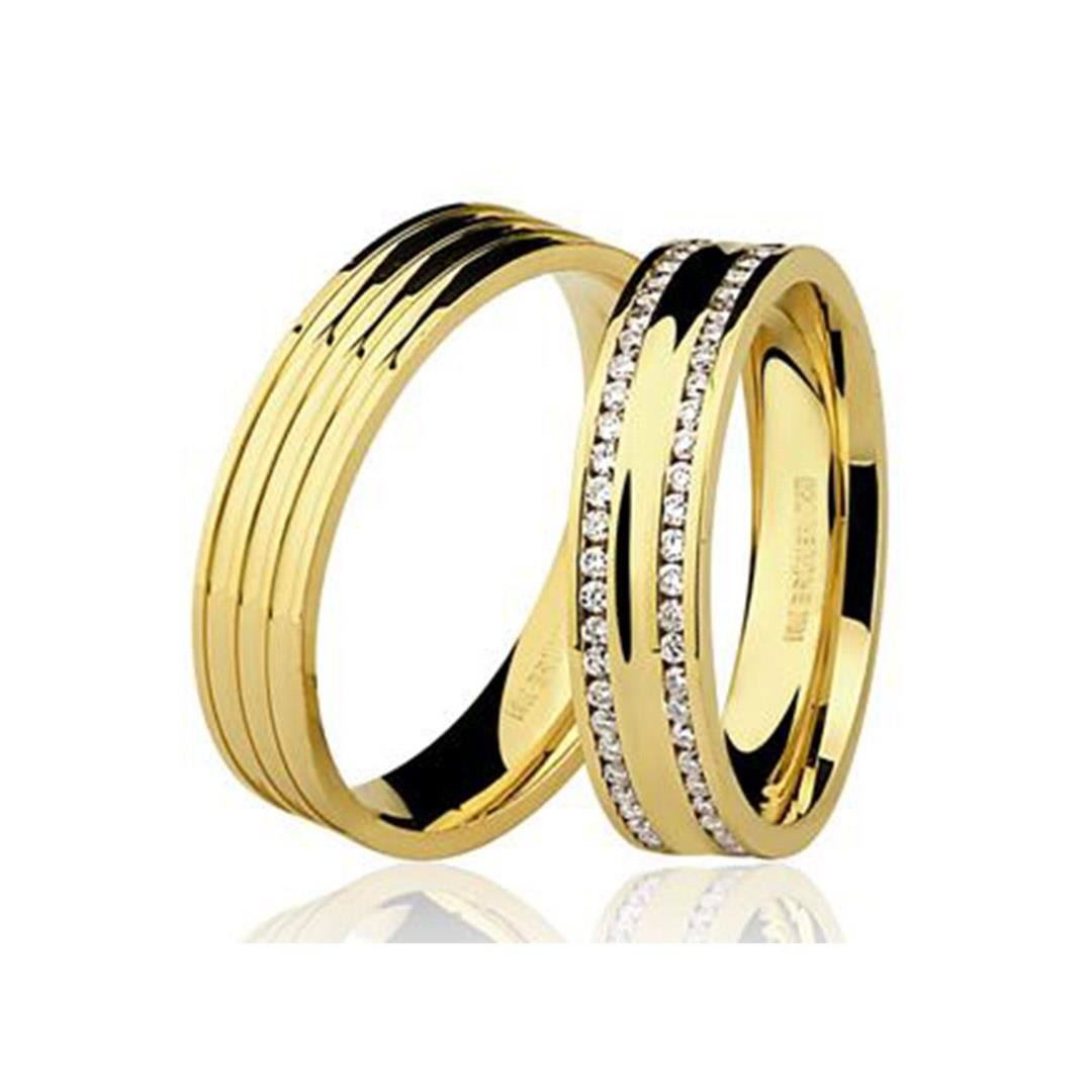 ALIANÇA TRÊS CANALETAS - 77 PTS DIAMANTES - OA