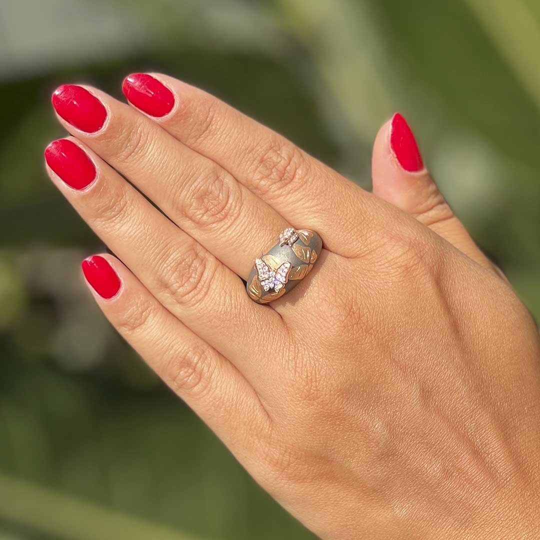 ANEL TITANIUM E OURO 18K - DIAMANTES