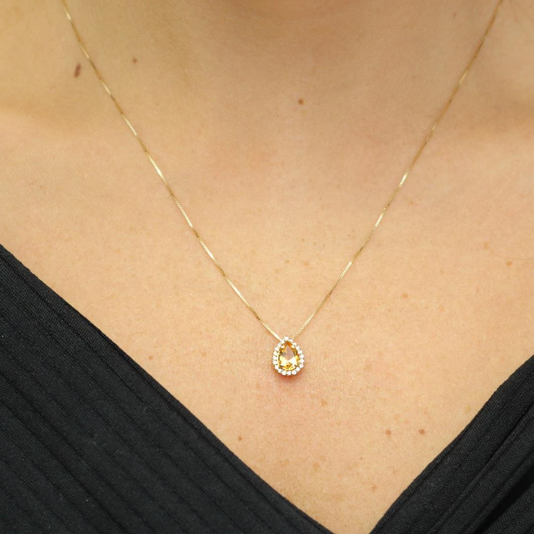 GARGANTILHA CITRINO - GOTA MINI - DIAMANTES - OA