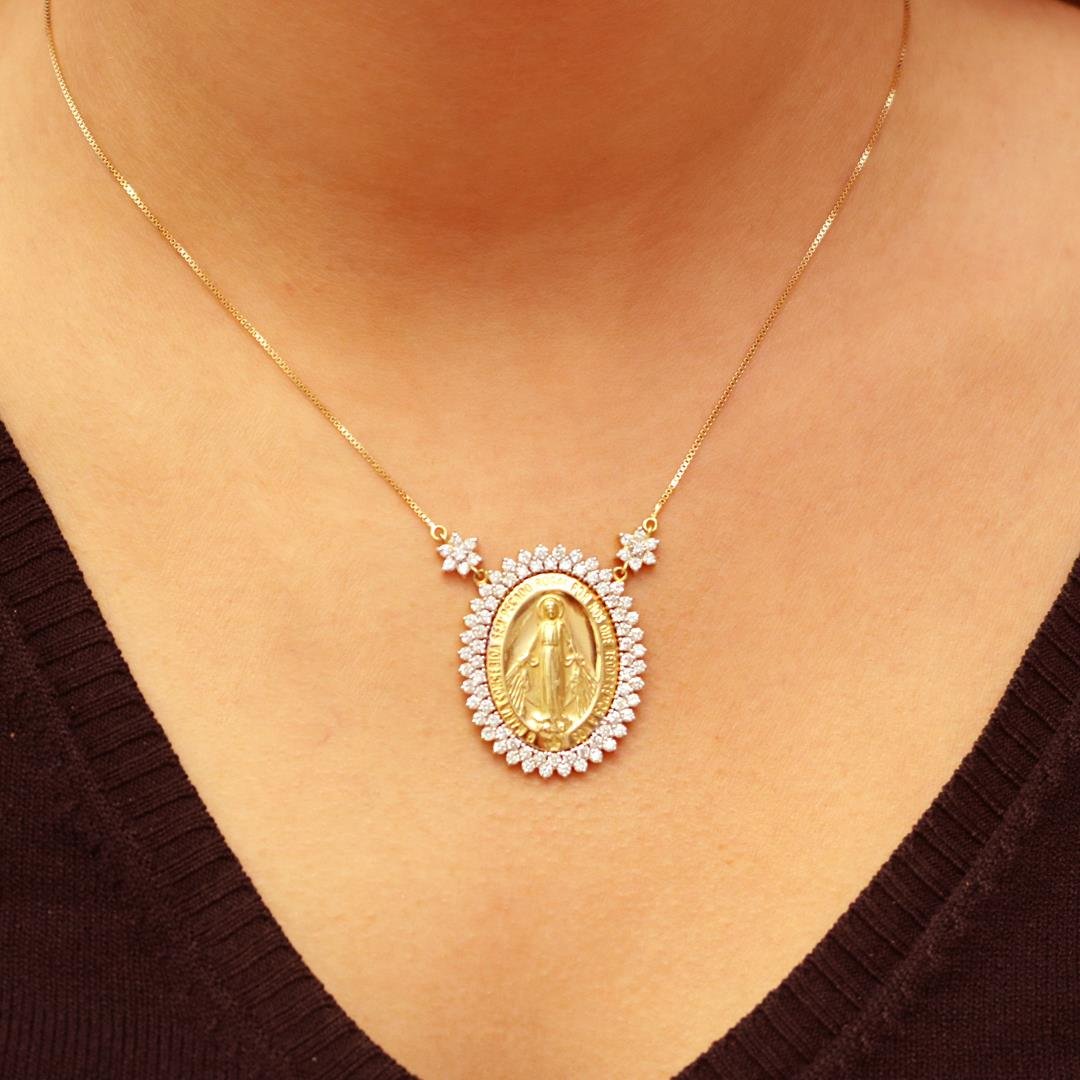 GARGANTILHA OVAL NOSSA SRA GRAÇAS - DIAMANTES DUPLAS - OA