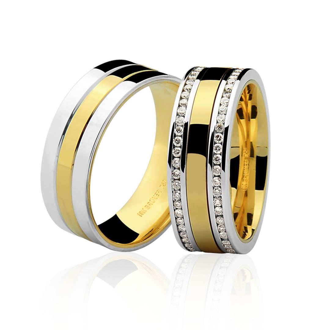 ALIANÇA BICOLOR ELOS - 76PTS DIAMANTES - OA / OB