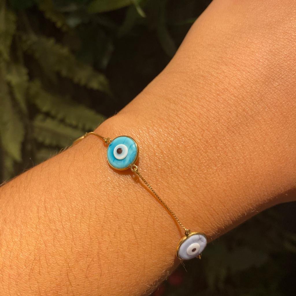 PULSEIRA 4 OLHOS GREGOS TONS DE AZUL - OA
