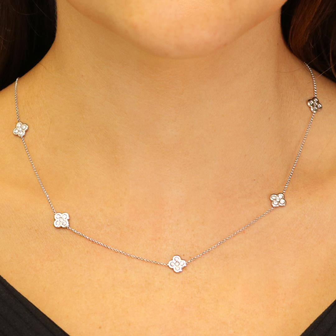 GARGANTILHA 7 TREVOS DE DIAMANTES - 45CM - OB