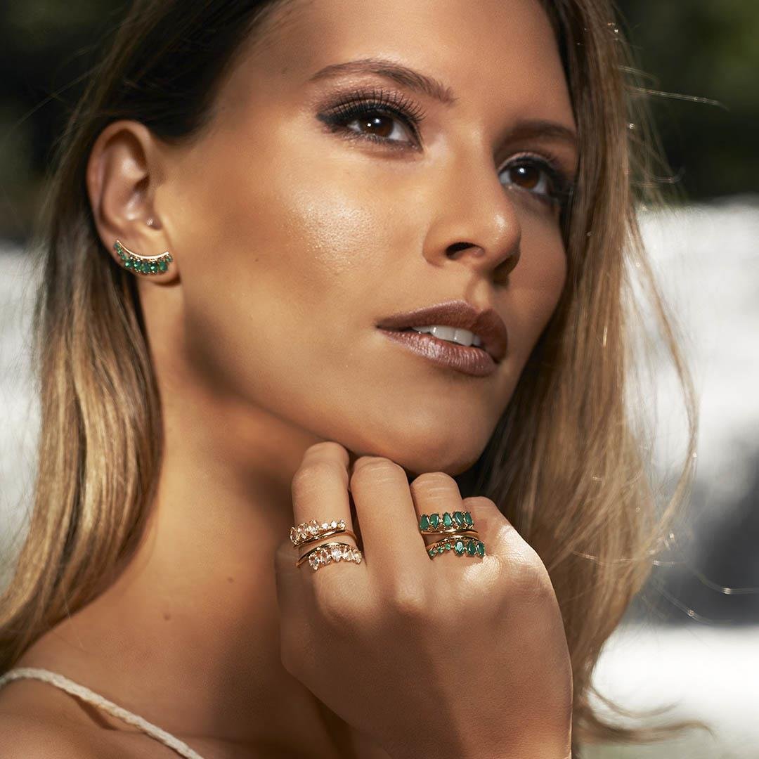 ANEL CRUZADO CRISTAL E SAFIRA BRANCA - OA