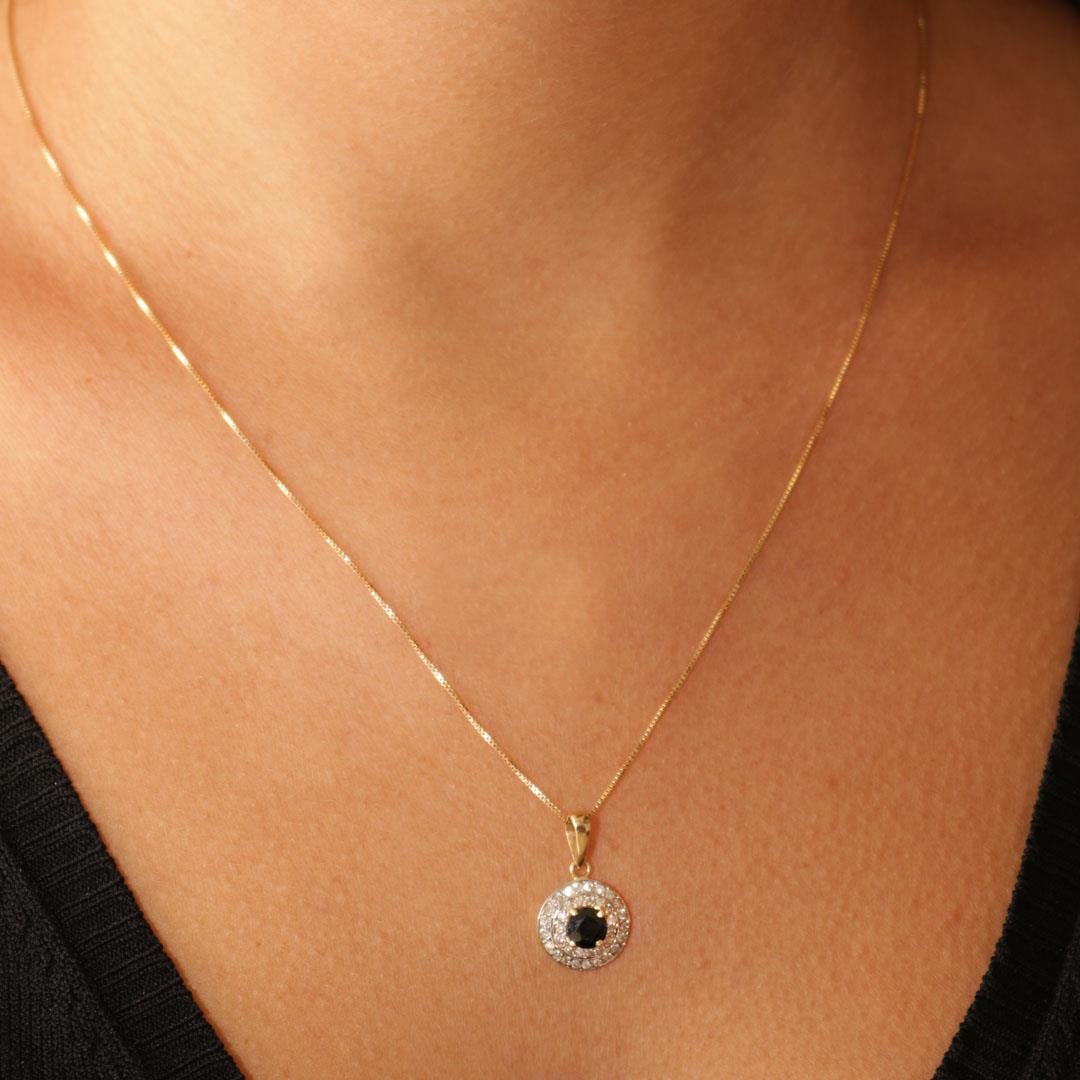PINGENTE GOMO SAFIRA E DIAMANTES 