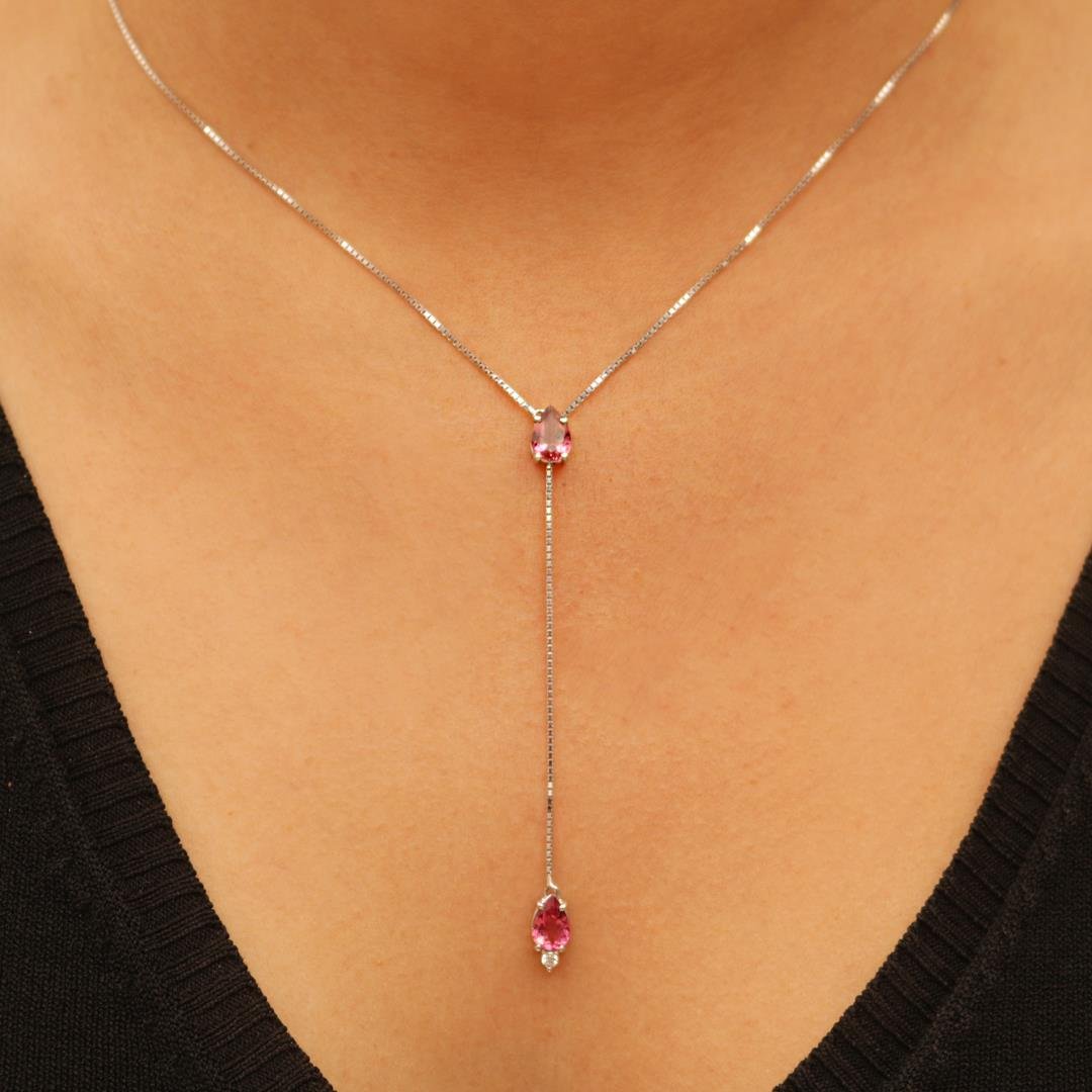 GARGANTILHA GRAVATA - TURMALINA ROSA 