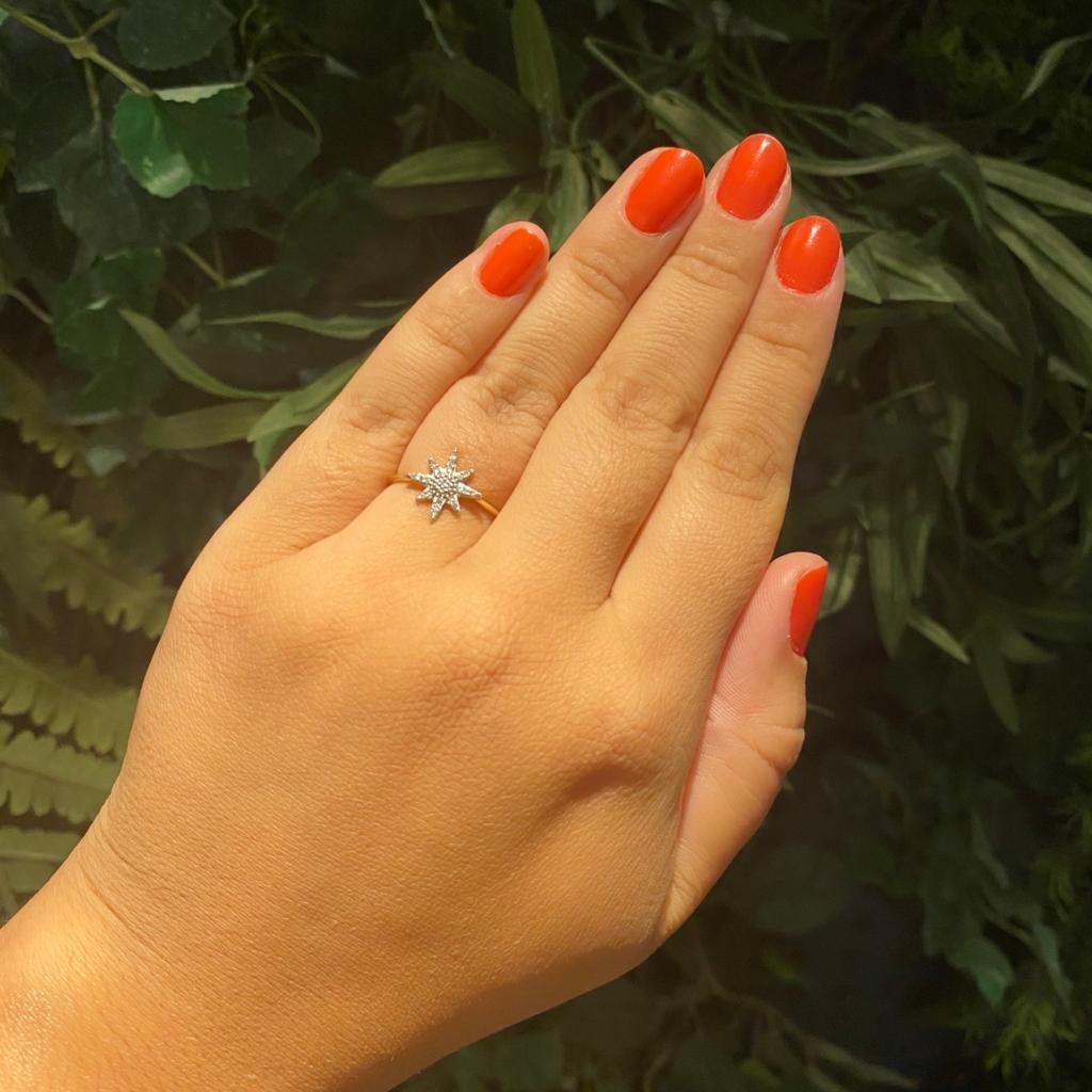 ANEL ESTRELA 8 PONTAS COM DIAMANTES - OA