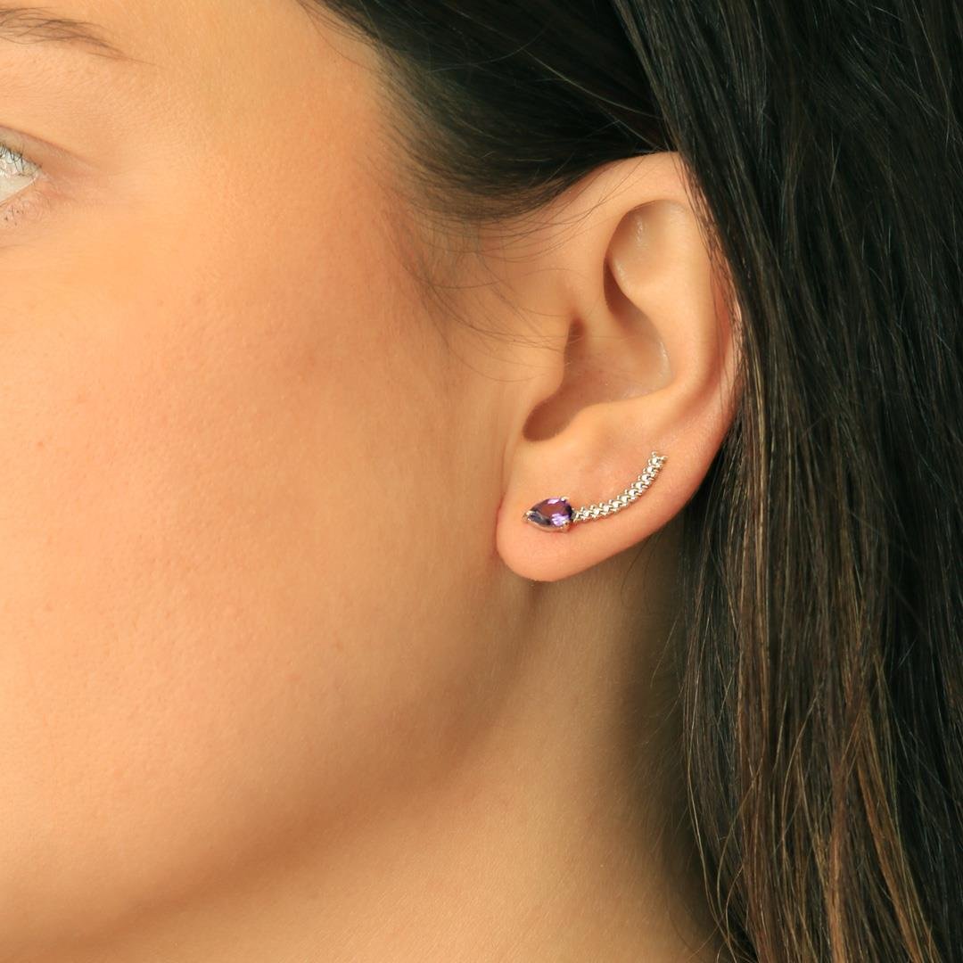BRINCO LIBERTAD EAR CUFF GOTA COM AMETISTA - OB