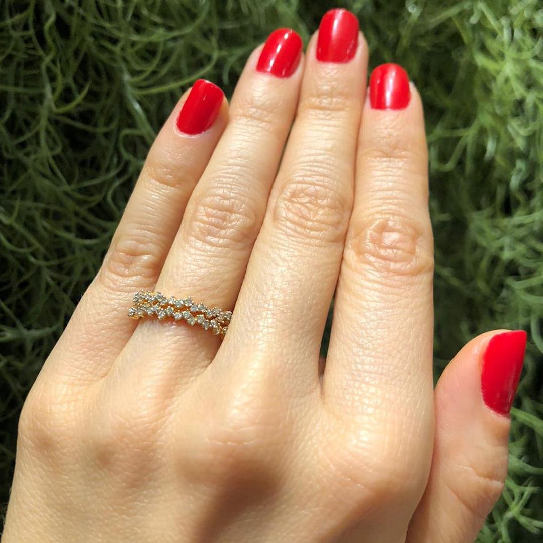 ANEL DOIS AROS IRREGULARES DIAMANTES - OA