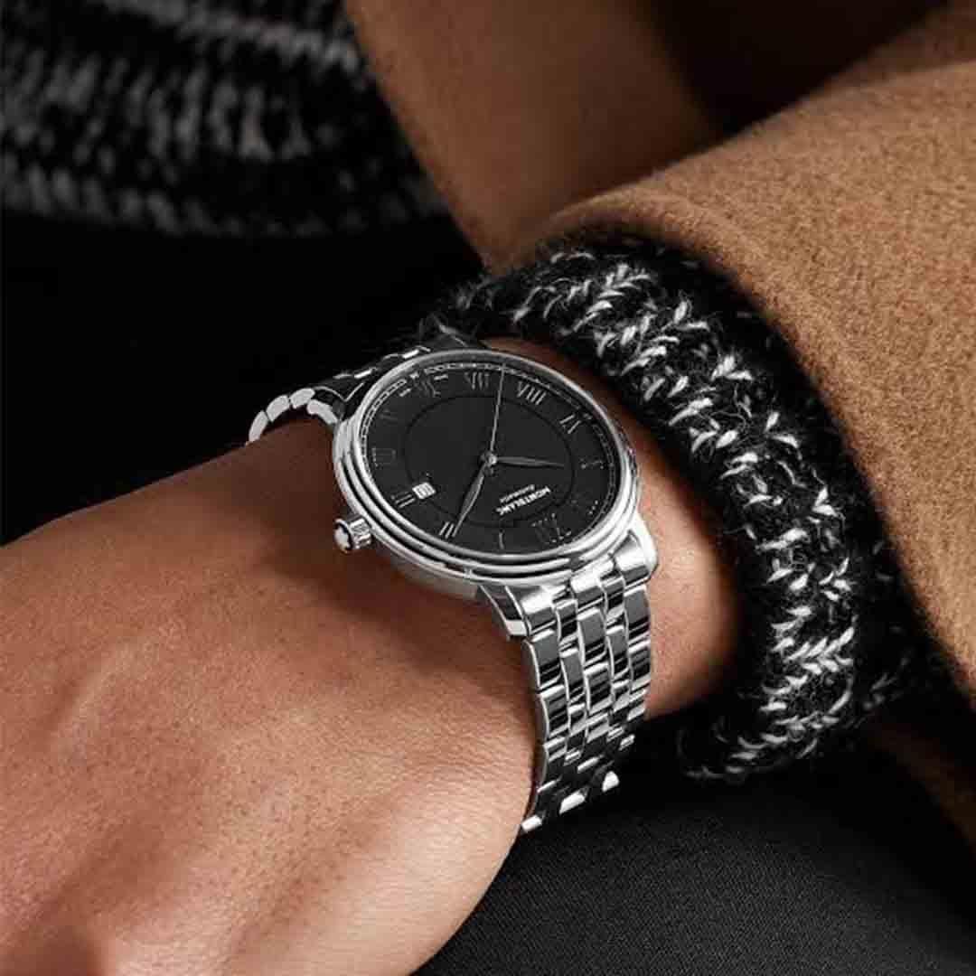 RELÓGIO MONTBLANC - TRADITION DATE AUT AÇO DIAL PRETO