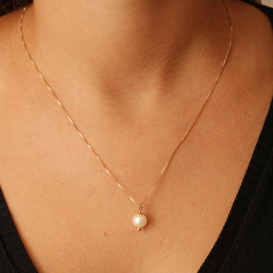 GARGANTILHA PÉROLA E DIAMANTES 45CM - G3 OA