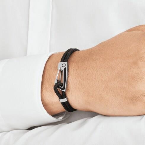 BRACELETE MONTBLANC - COURO TRANCADO - FIVELA VERNIZ PRETO