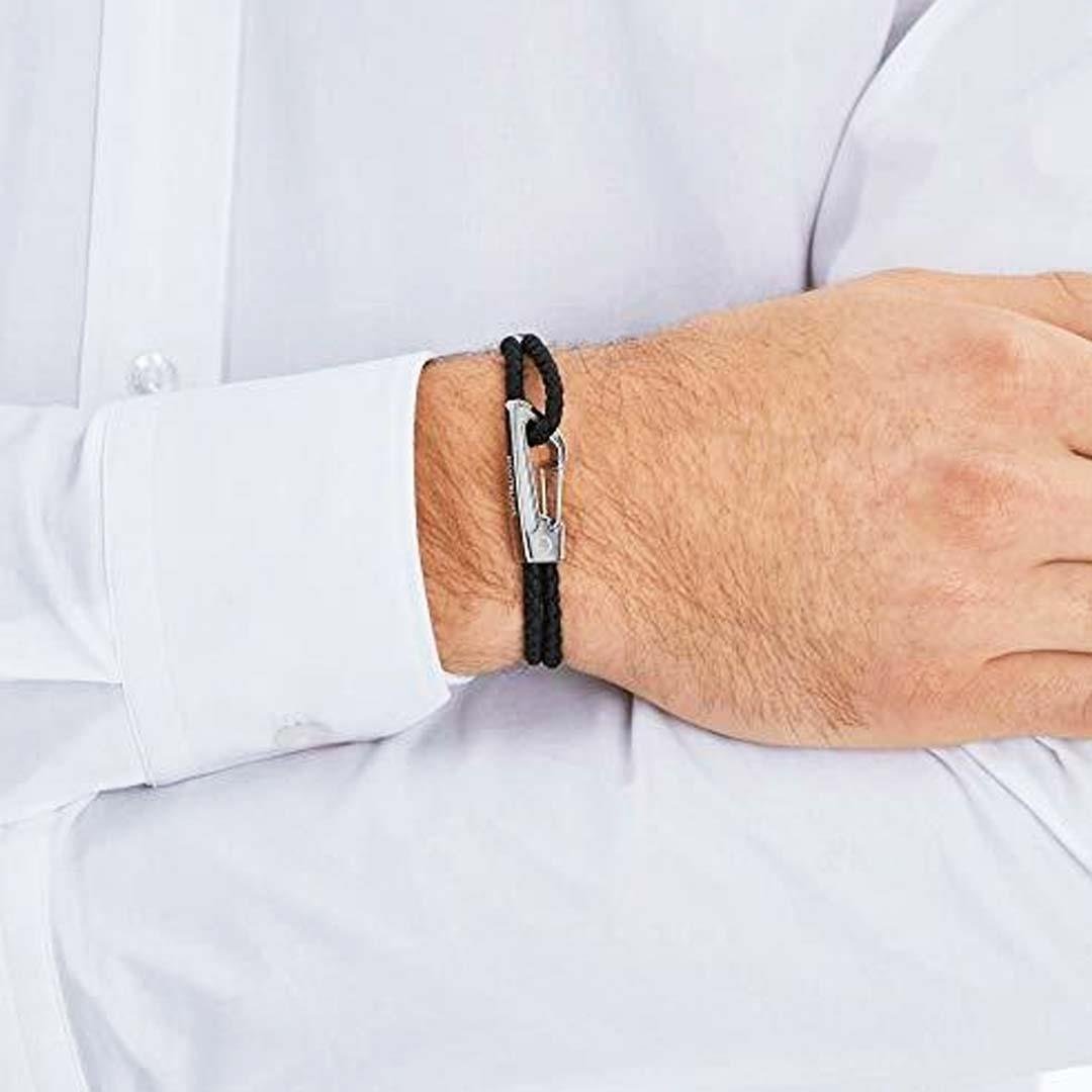 PULSEIRA MONTBLANC - COURO TRANCADO - FIVELA VERNIZ PRETO
