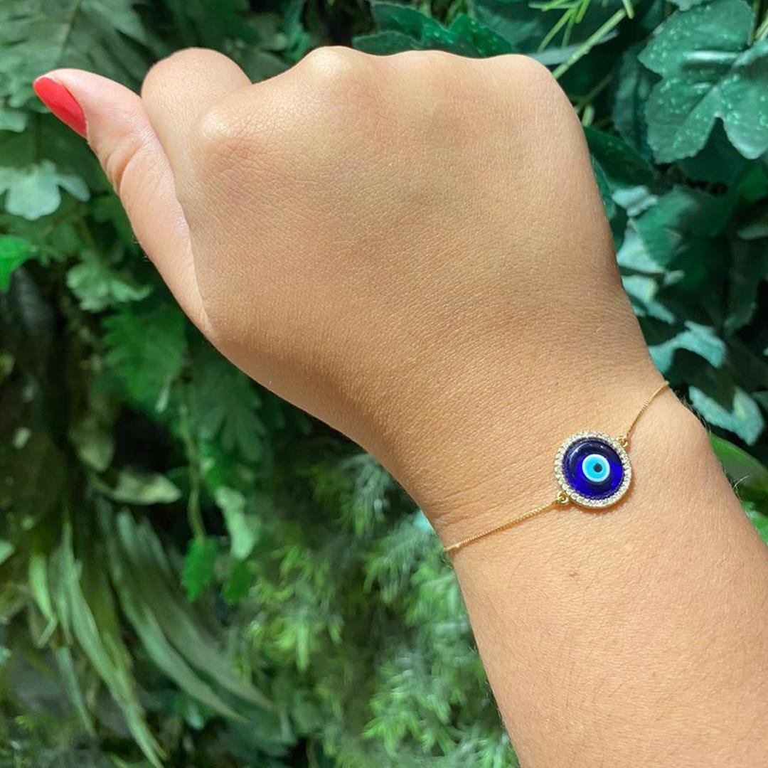 PULSEIRA OLHO GREGO 10MM AZUL - DIAMANTES - OA