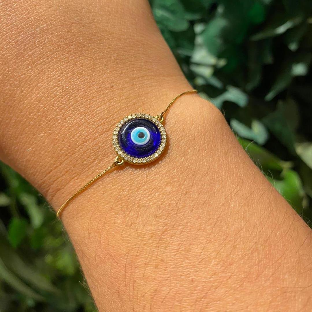 PULSEIRA OLHO GREGO 10MM AZUL - DIAMANTES - OA
