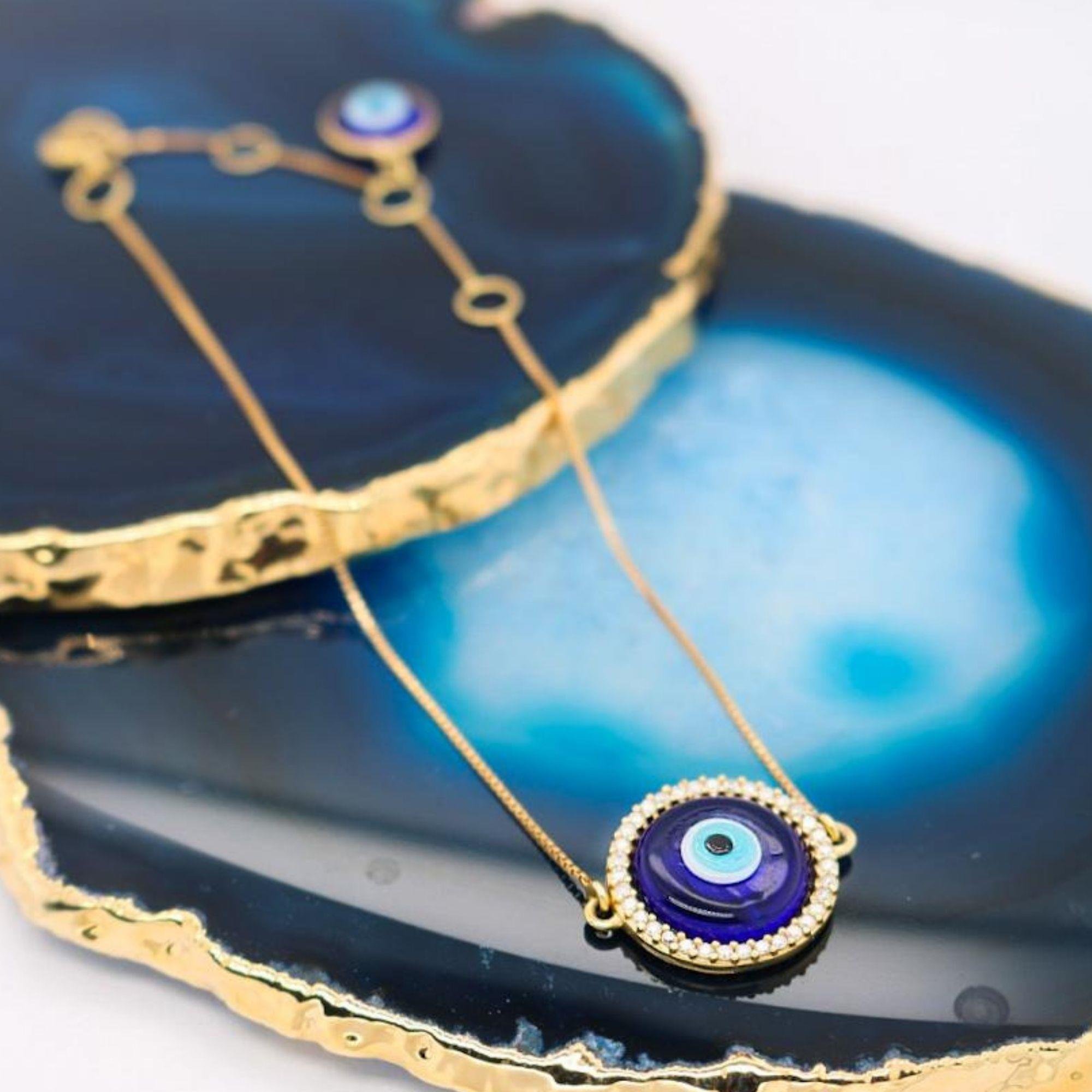 PULSEIRA OLHO GREGO 10MM AZUL - DIAMANTES - OA