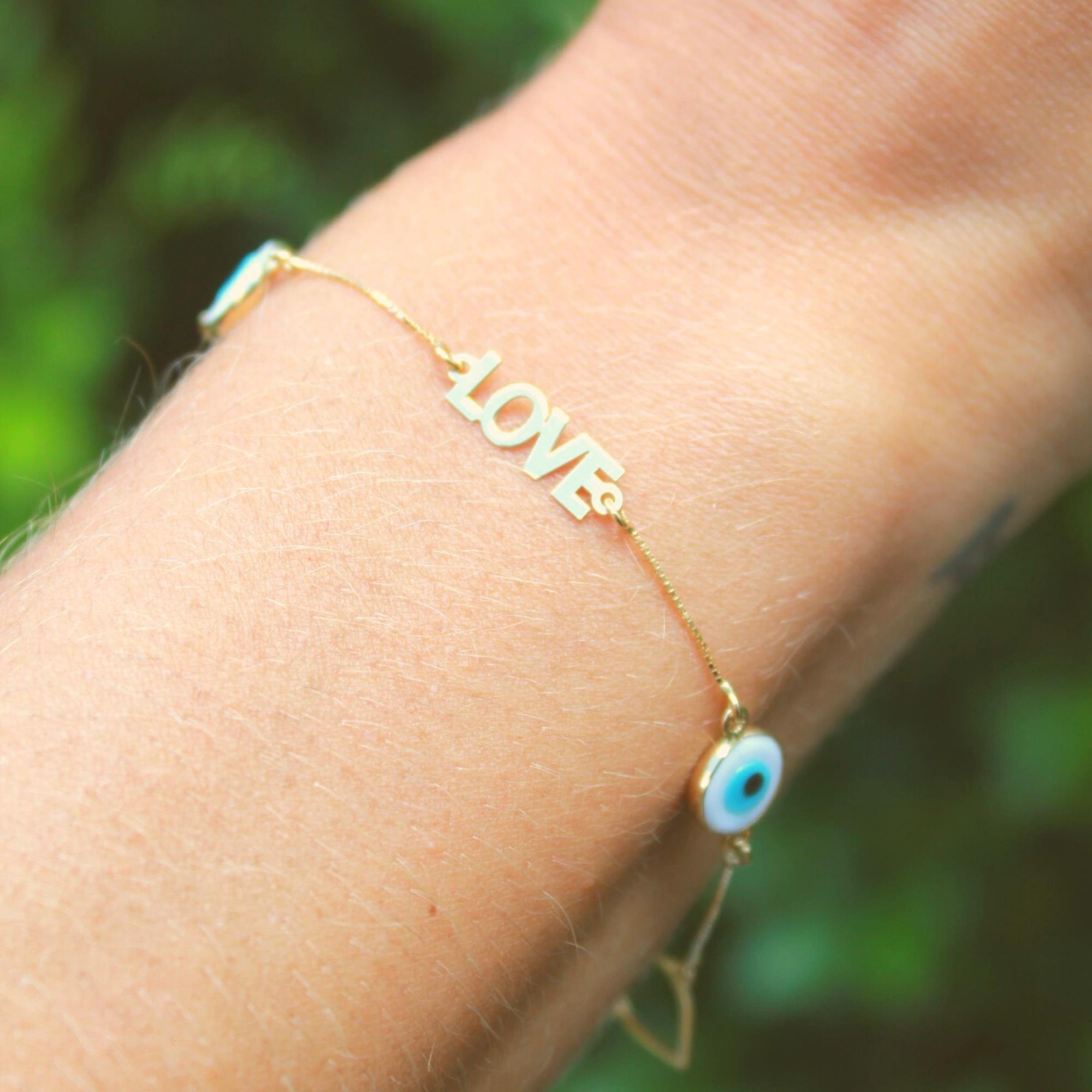 PULSEIRA LOVE E OLHO GREGO - BRANCO - OA