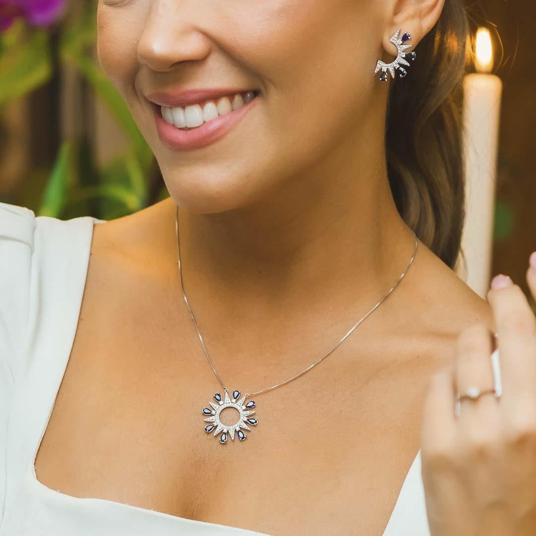 GARGANTILHA REI SOL - SAFIRAS E DIAMANTES - OB