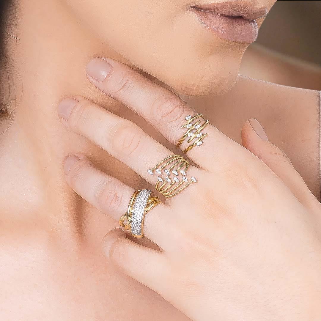 ANEL PAVÊ CLASSIQUE - LINHAS CRUZADAS - DIAMANTES - OA