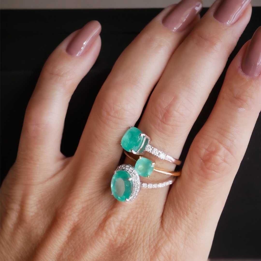 ANEL ETERNAL ESMERALDA E DIAMANTES - OA