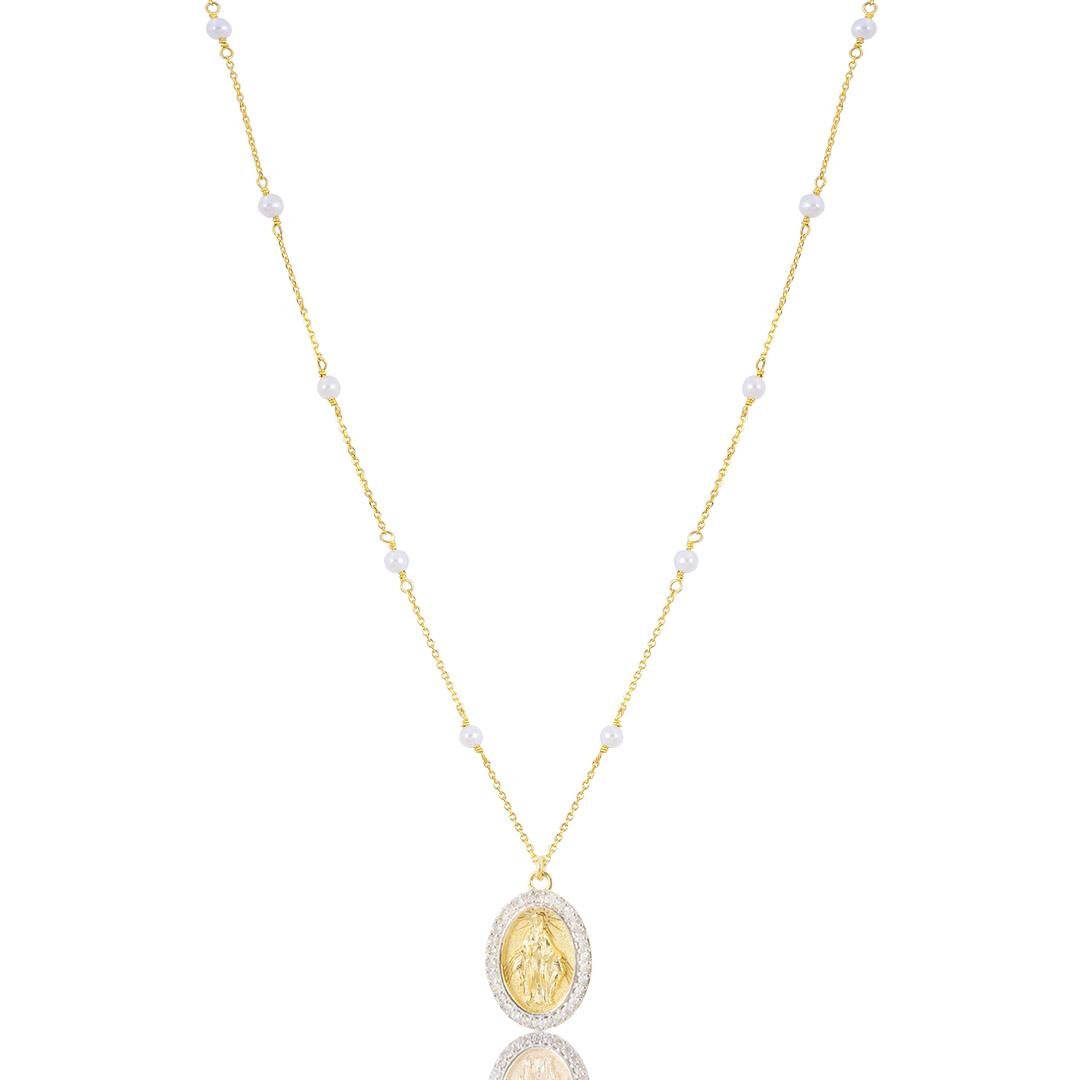 GARGANTILHA NÁCAR NOSSA SENHORA DAS GRAÇAS - PÉROLAS E DIAMANTES - OA