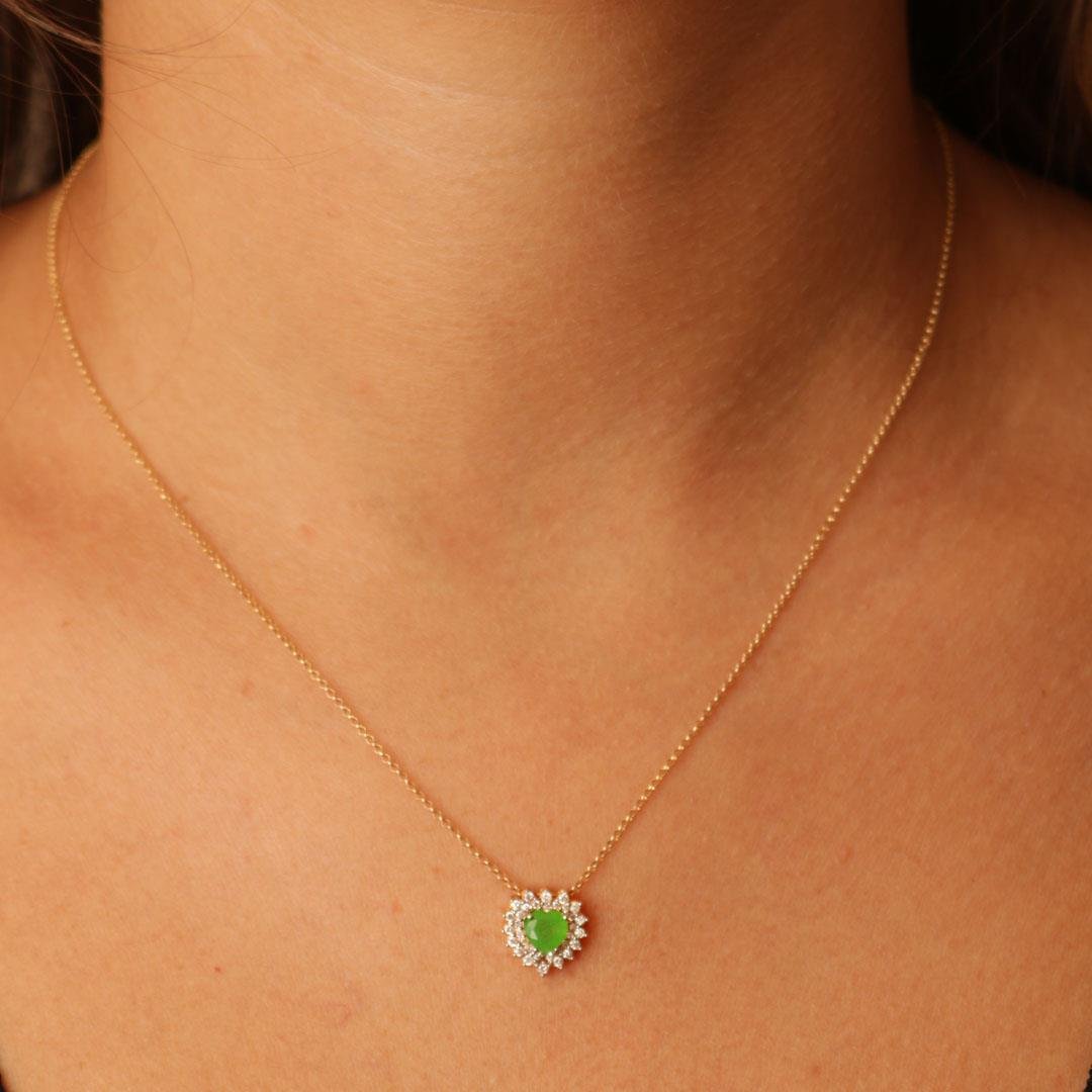 GARGANTILHA JADE CORAÇÃO E DIAMANTES - OA