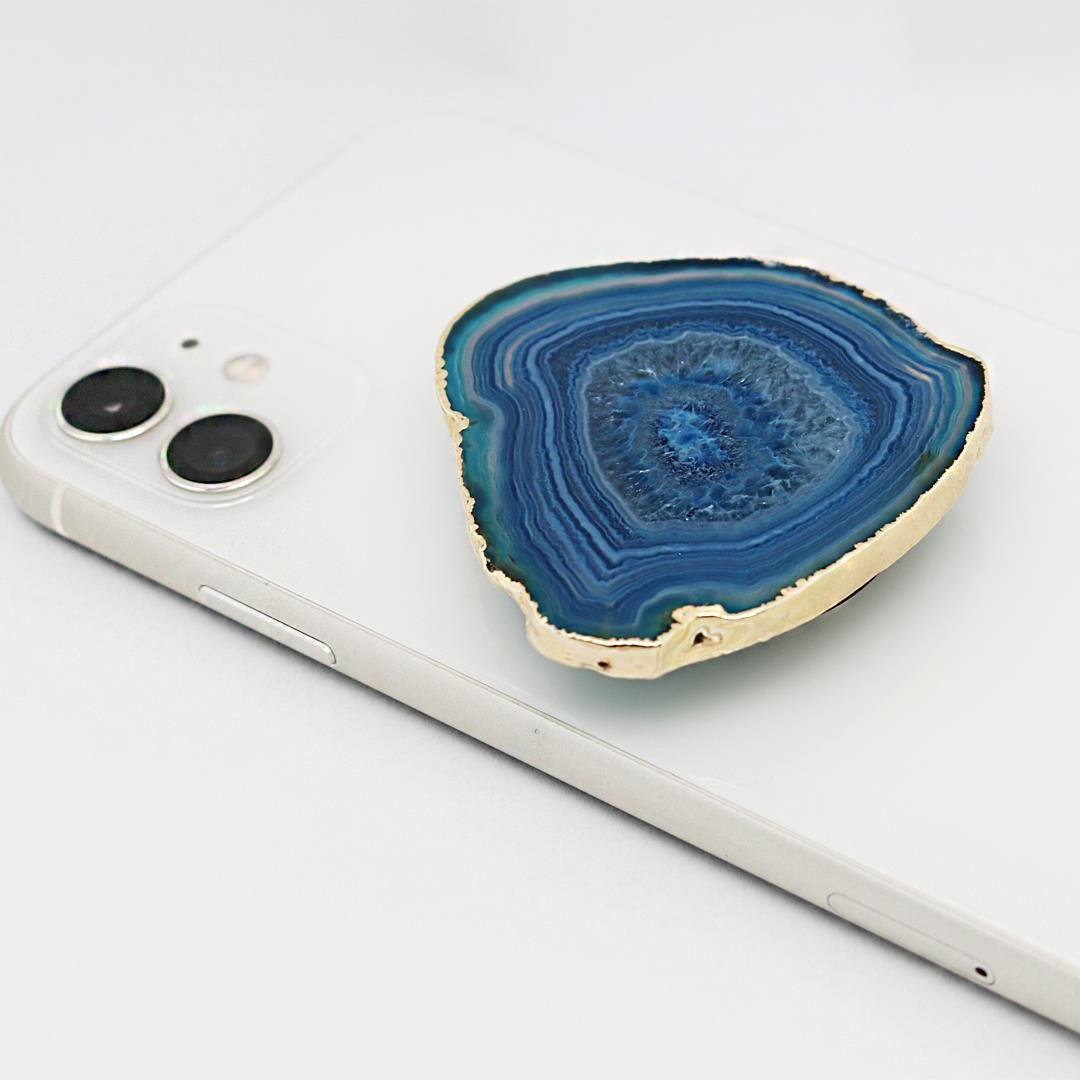 SUPORTE PHONE GRIP - AGATA AZUL - BANHO DE OURO