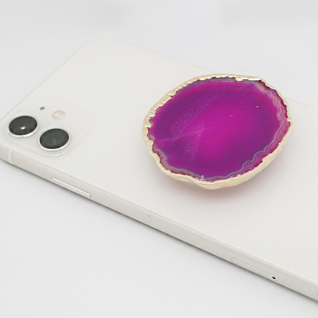 SUPORTE PHONE GRIP - AGATA ROSA - BANHO DE OURO