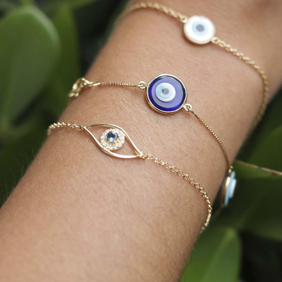 PULSEIRA OLHO GREGO - TOPÁZIO LONDON E DIAMANTES - OA