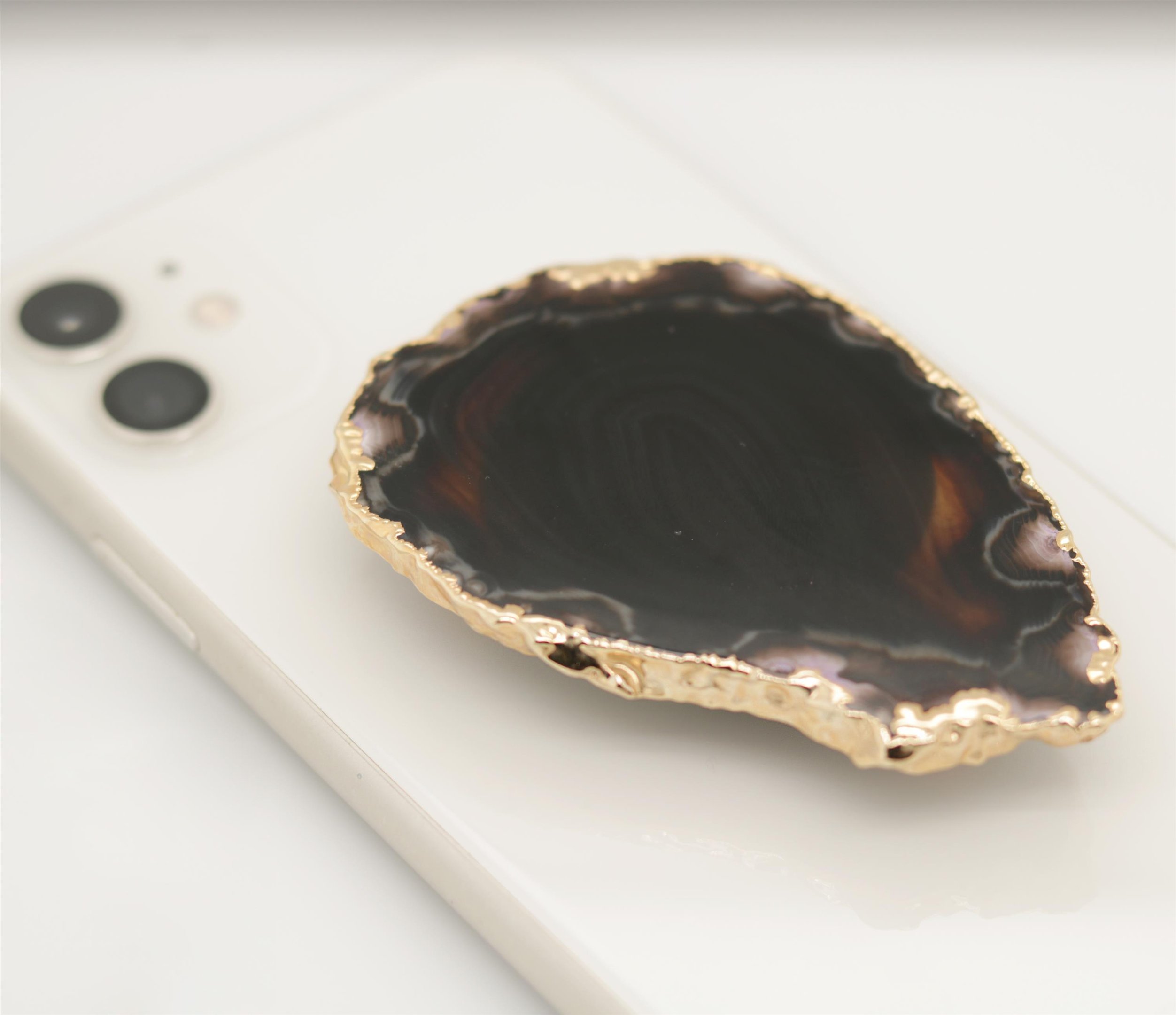 SUPORTE PHONE GRIP - AGATA NEGRA - BANHO DE OURO