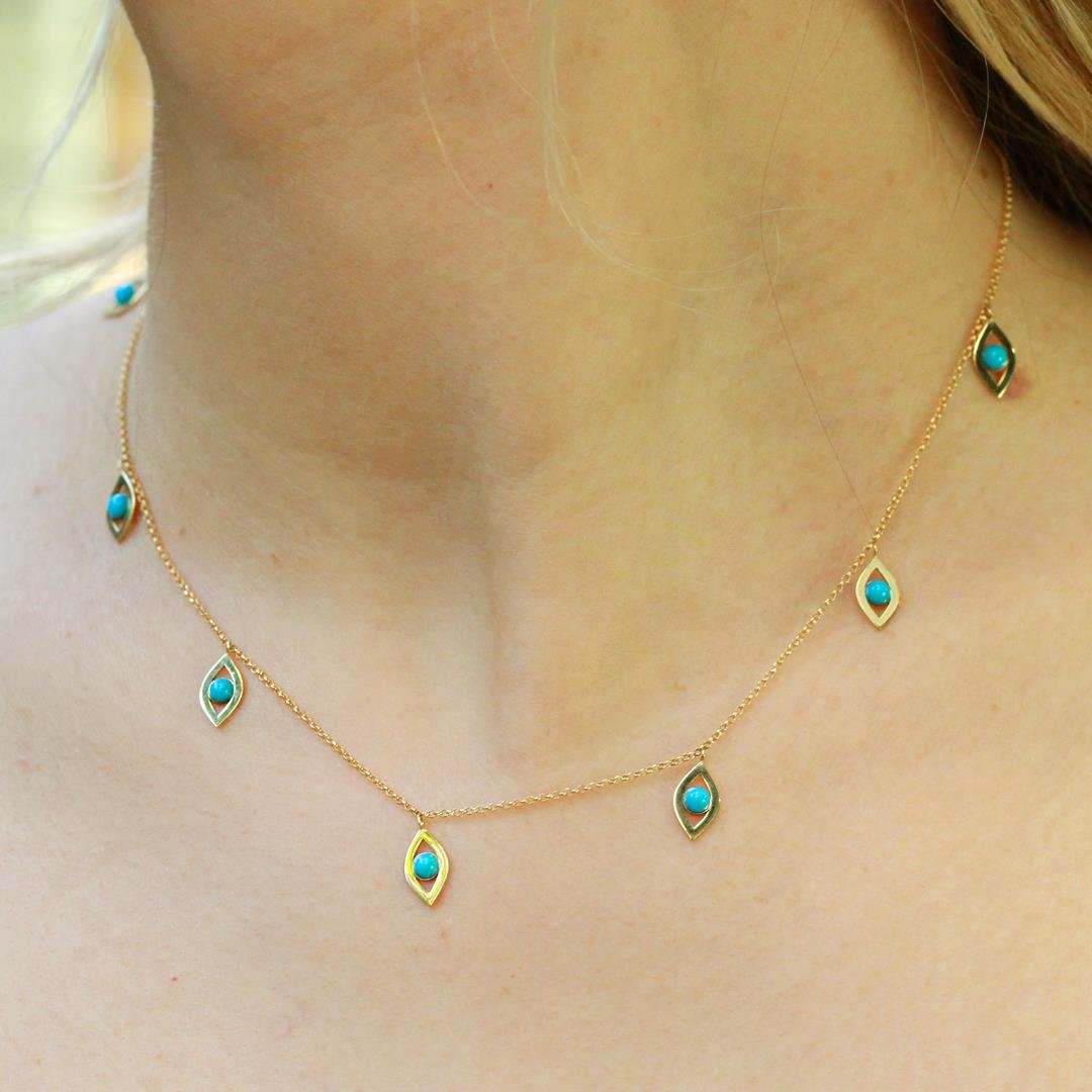 COLAR CHOKER SHIELD - SETE OLHOS - TURQUESA - OA 