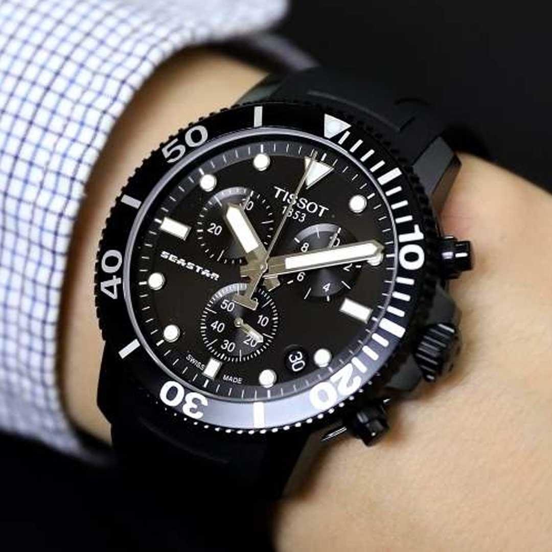 RELÓGIO TISSOT SEASTAR 1000 CHRONO - PRETO - BORRACHA