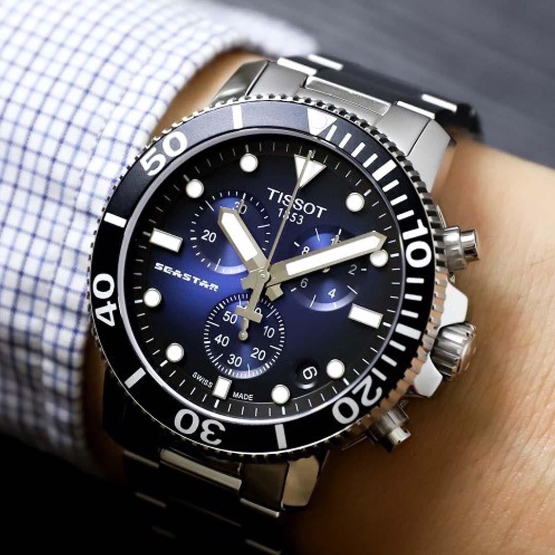 RELOGIO TISSOT SEASTAR 1000 - CHRONO - AZUL/ PRETO - AÇO