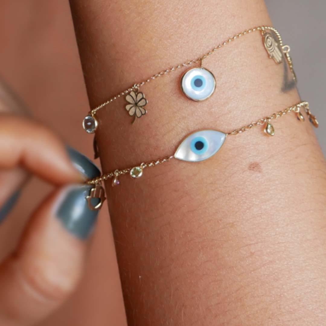PULSEIRA OLHO NAVETE E PEDRAS 18CM C/ AJUSTE 17, 16 E 15CM - OA