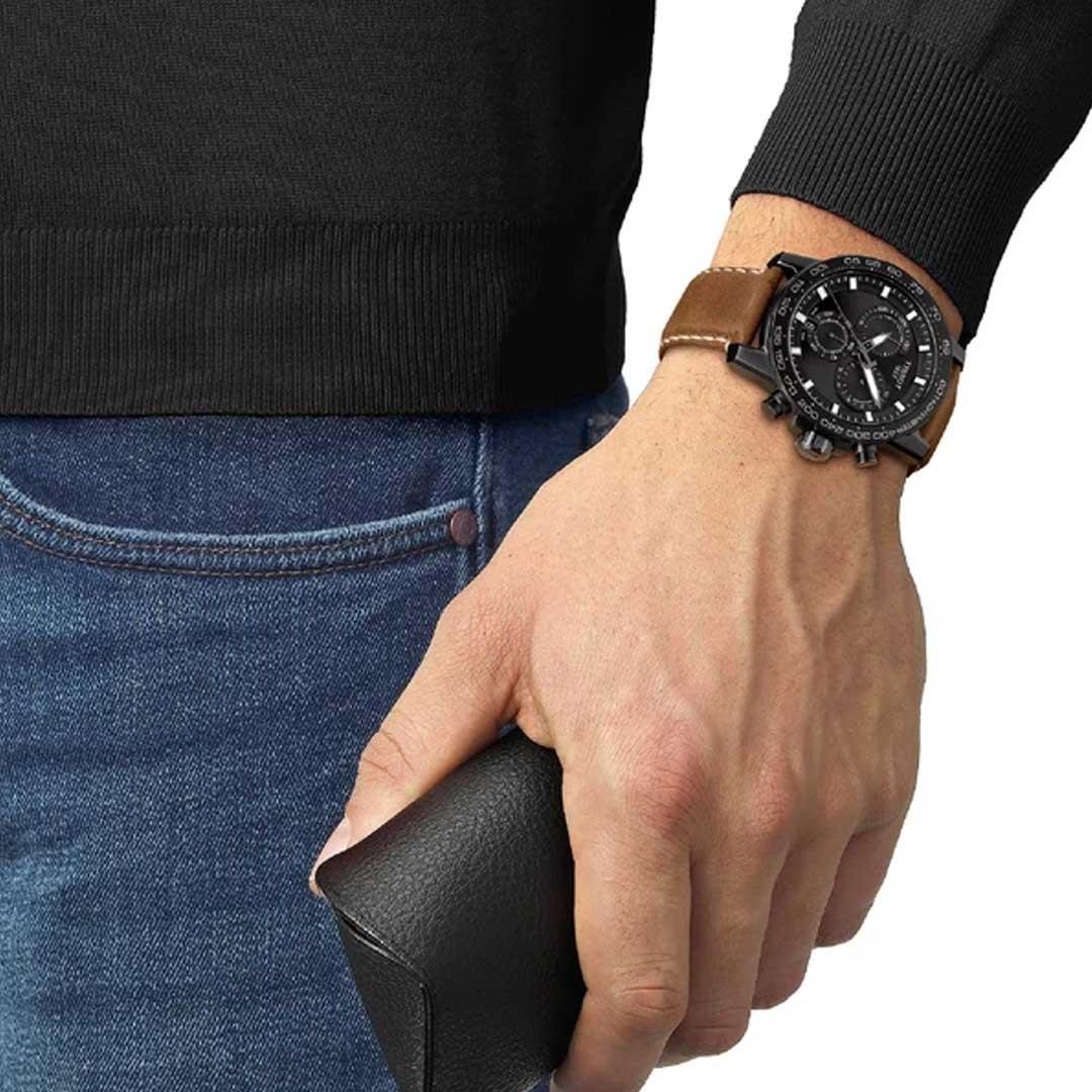 RELOGIO TISSOT SUPERSPORT CHRONO - PRETO - COURO MARROM