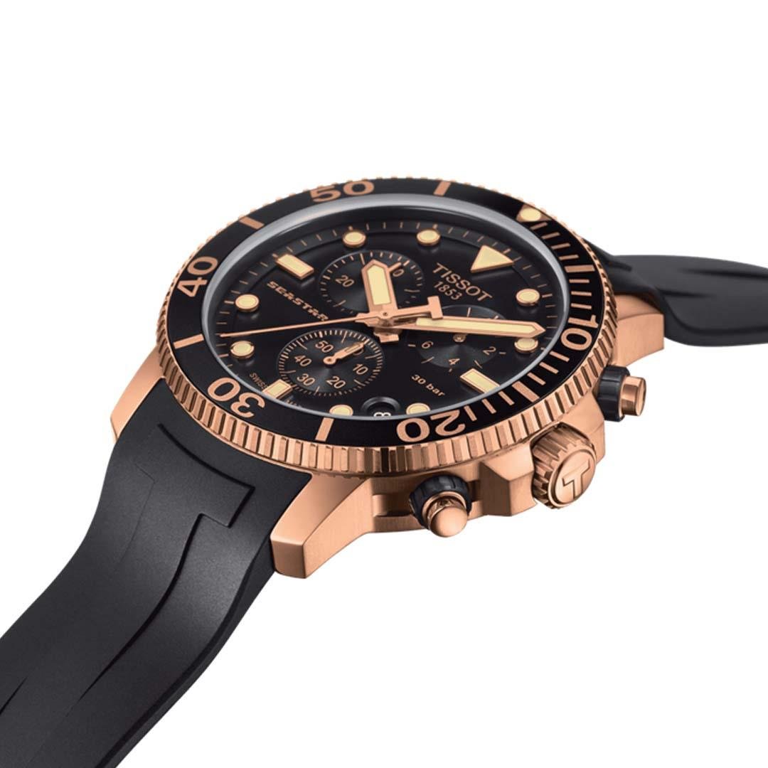 RELÓGIO TISSOT SEASTAR 1000 CHRONO - PRETO E ROSE - BORRACHA