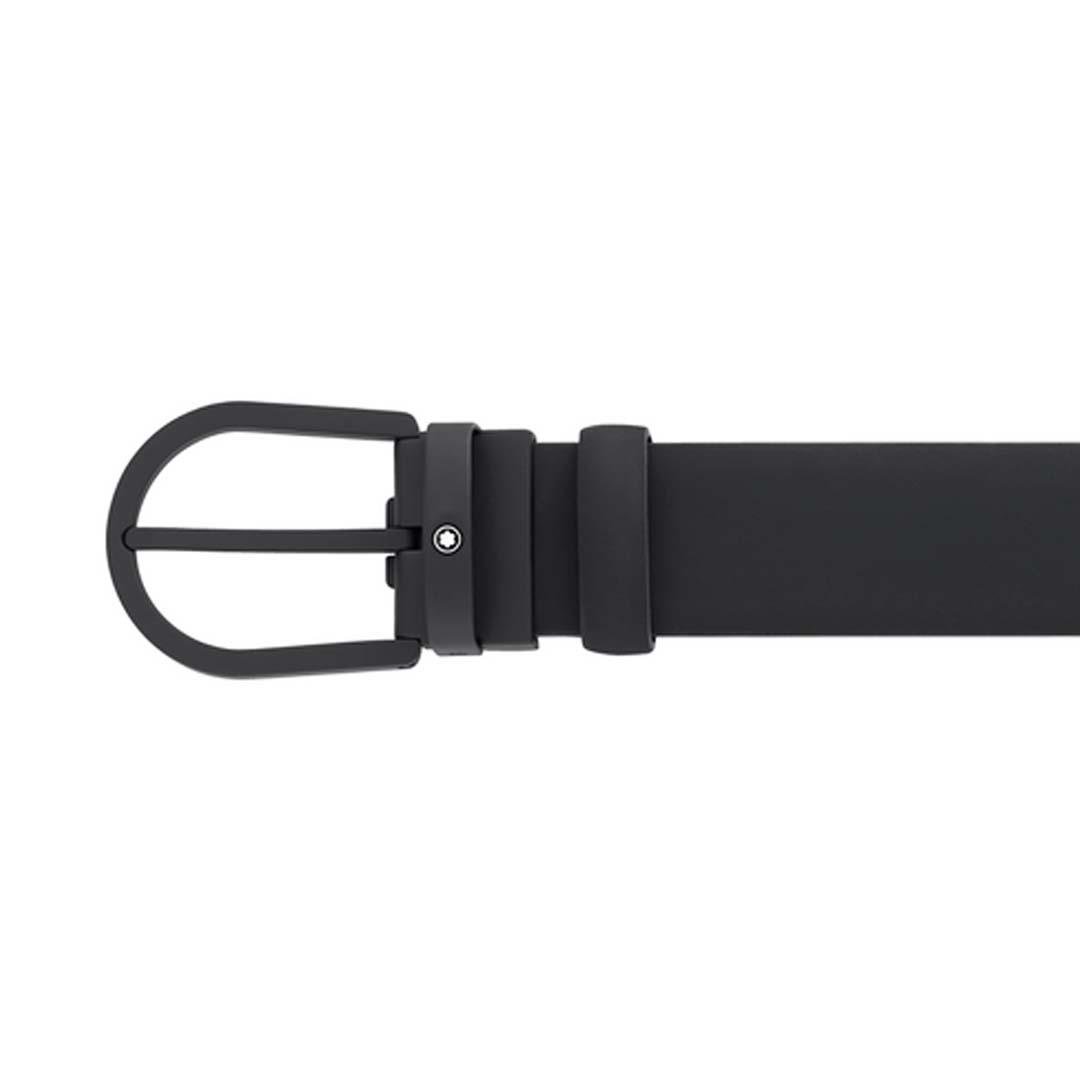 CINTO MONTBLANC - COURO COM FIVELA EM AÇO INOXIDÁVEL REVESTIDO A BORRACHA PRETA
