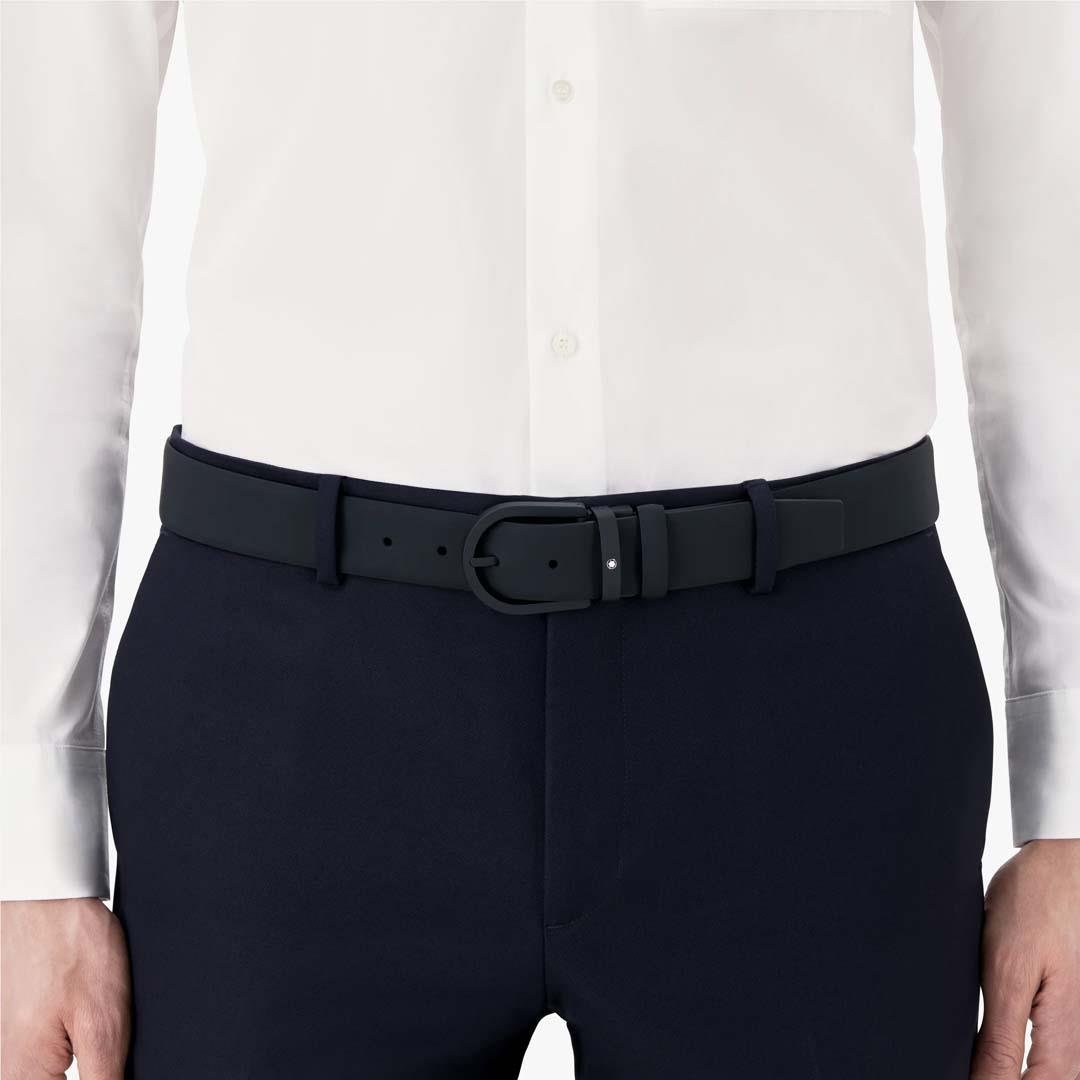 CINTO MONTBLANC - COURO COM FIVELA EM AÇO INOXIDÁVEL REVESTIDO A BORRACHA PRETA
